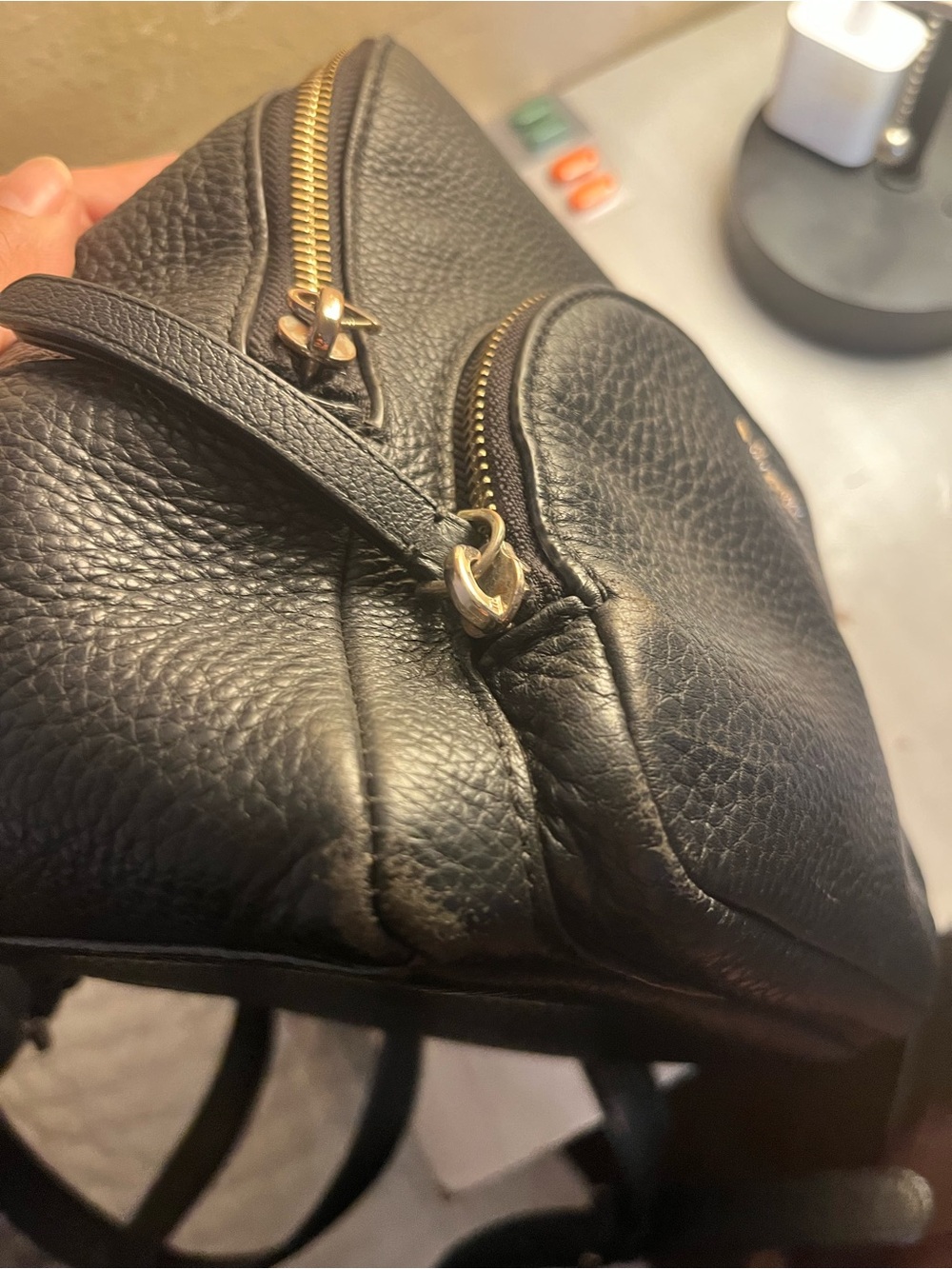 kate spade Black Pebbled Leather Mini Backpack with Gold Hardware - Picture 3 of 8